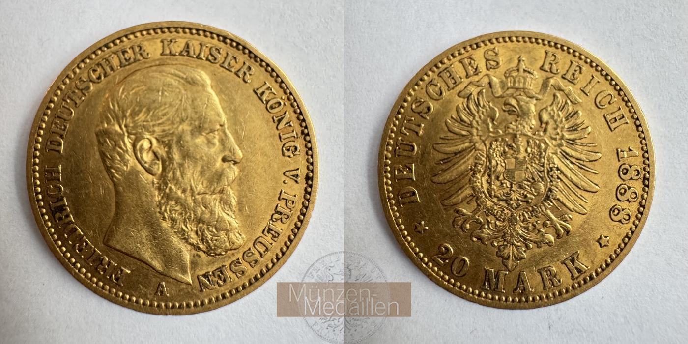 Dt. Kaiserreich Preussen, Friedrich III MM-Frankfurt KM#515 Feingold: 7,17g 20 Mark 1888 A 