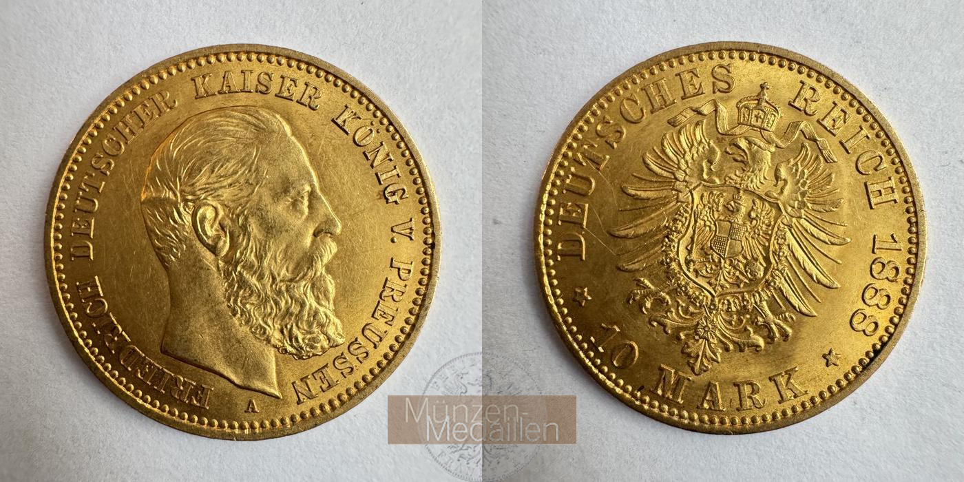  Dt. Kaiserreich Preussen, 10 Mark 1888 Friedrich III 'A' MM-Frankfurt KM#514 Feingold: 3,584g   