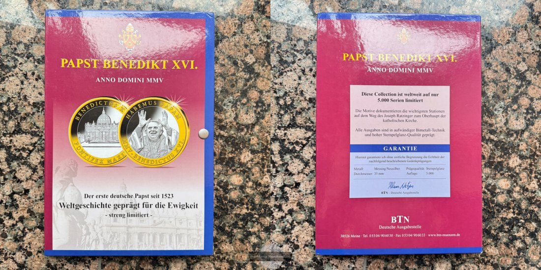  Papst Benedikt XVI Set 6 Münzen FM-Frankfurt Neusilber/Messing   