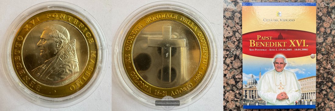  Papst Benedikt XVI Pontifikat Set 1 Münze (2005) FM-Frankfurt Messing/CuNi   
