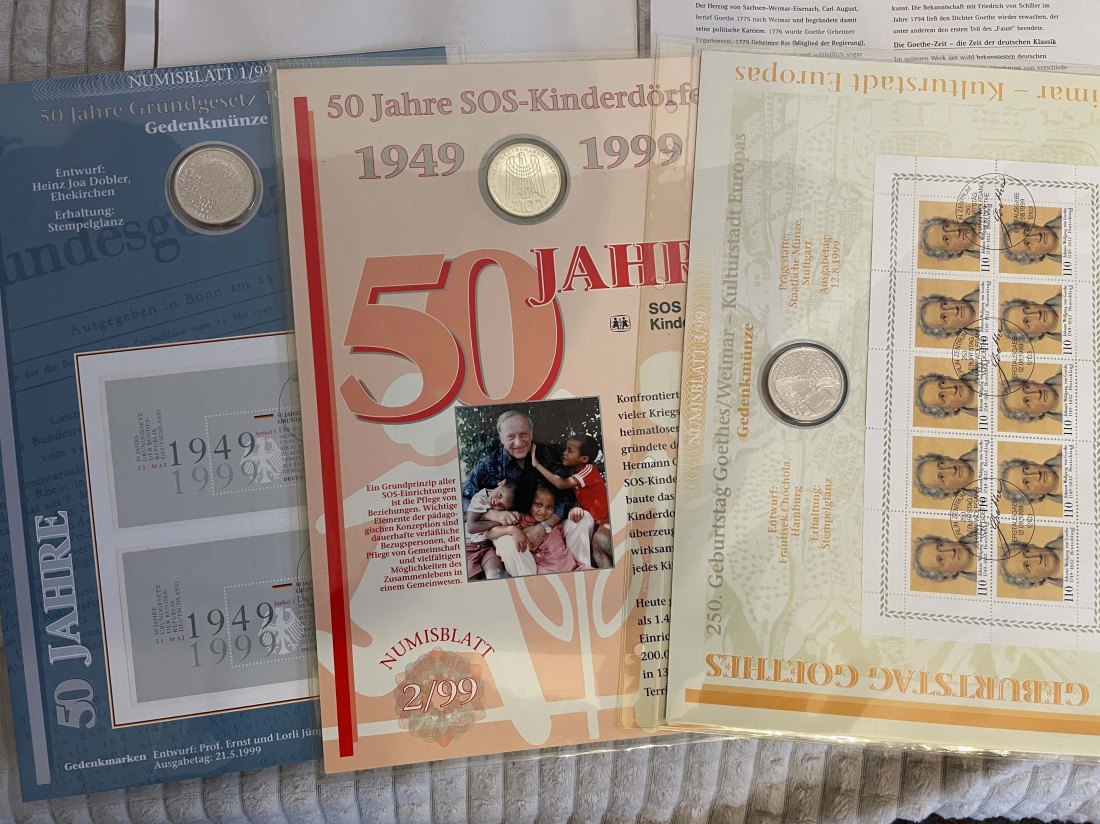  Numisblätter 3 x 10 DM  Münzen 925er Kpl. Jahrgang 1999   