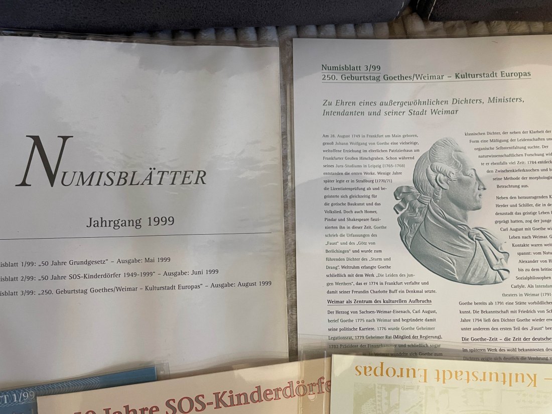  Numisblätter 3 x 10 DM  Münzen 925er Kpl. Jahrgang 1999   