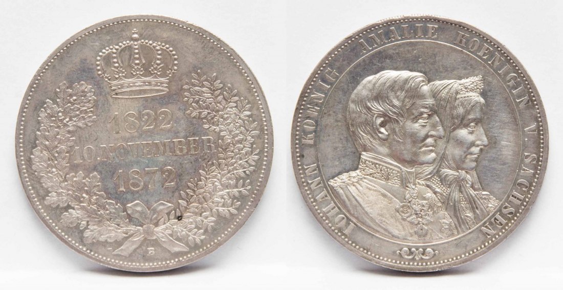  Sachsen Albertinische Linie Doppeltaler 1872 B Johann 1854-1873 vz-stgl. Feine Tönung   