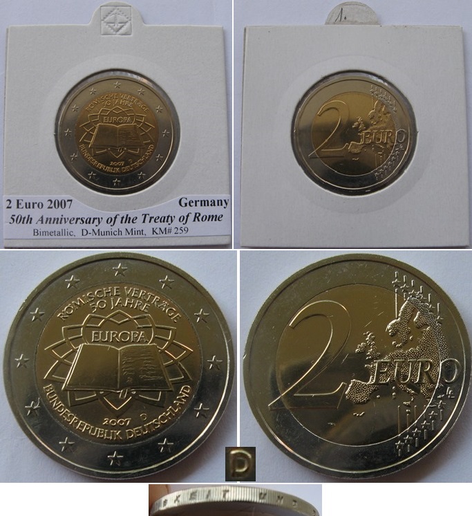  2007, Deutschland, 2 Euro: 50. Jahrestag der Römischen Verträge (D), prägefrisch   