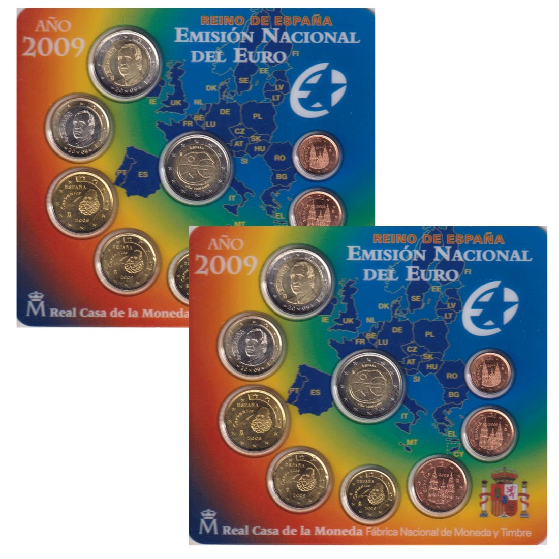  Offiz 2x KMS Spanien 2009 mit 2 €-Sondermünze *10 Jahre WWU* 9M nur 30.000St!   
