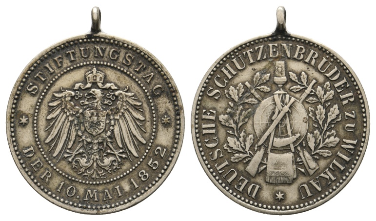  Schützenmedaille 1852; versilberte Bronze, tragbar, 7,87 g; Ø 28,3 mm   
