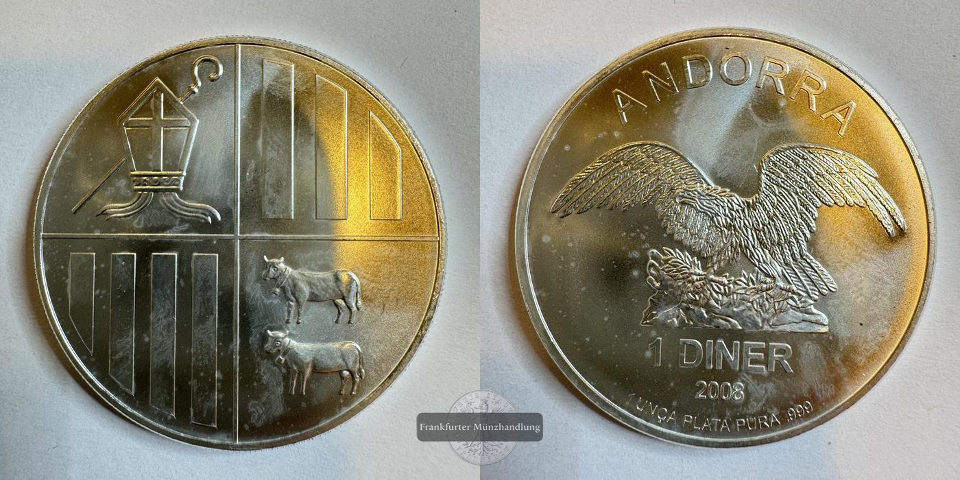 Andorra 1 Diner (Golden Eagle) 2008 (2008-14) FM-Frankfurt KM#268 Feinsilber: 31,1g   
