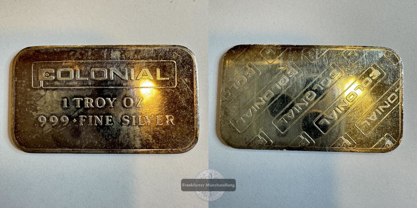  USA Colonial Silberbarren 0.999 1 troy oz FM-Frankfurt Feinsilber: 31,1g   
