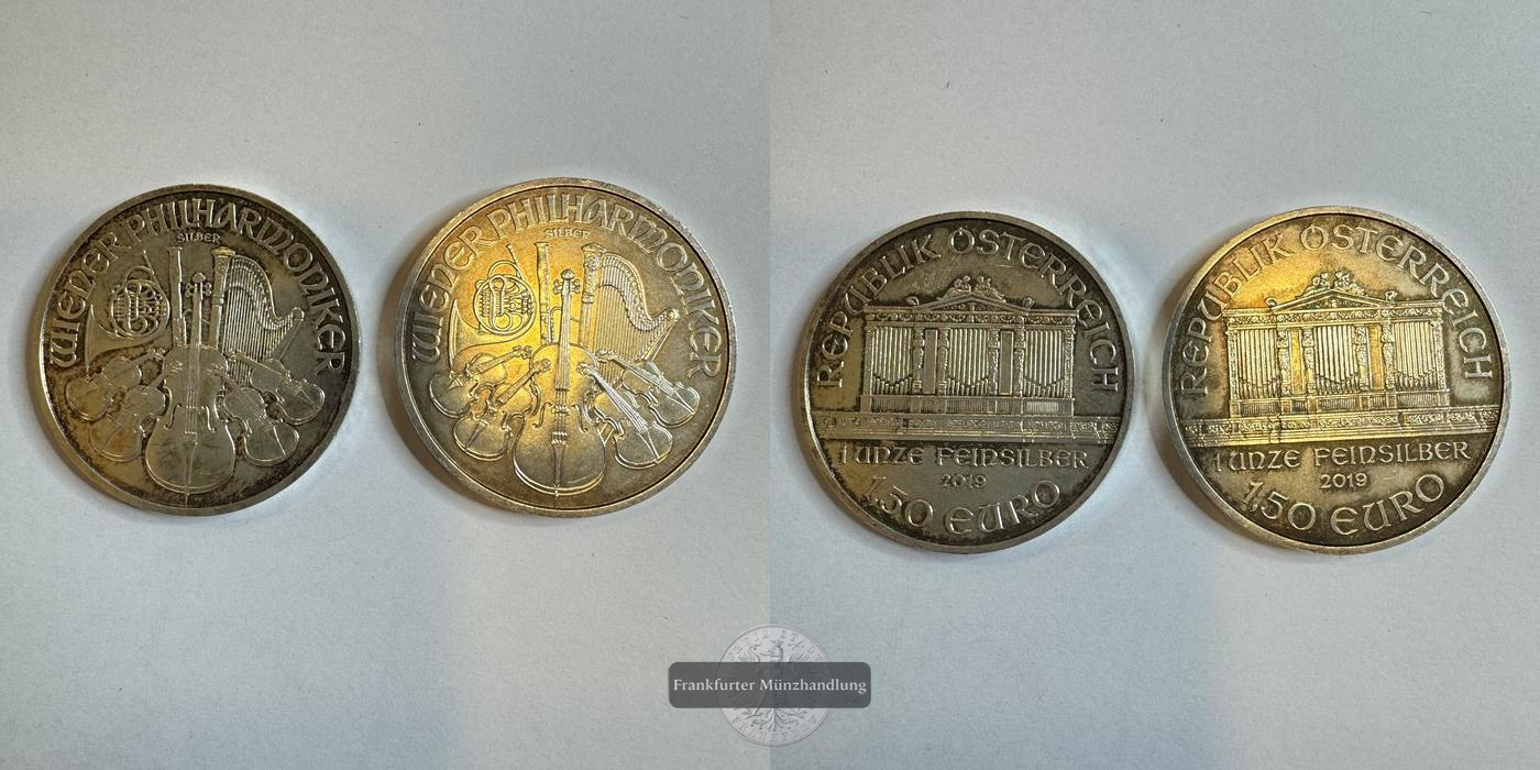  Österreich, 2x 1,50 Euro Wiener Philharmoniker 2019 FM-Frankfurt KM#3159 Feinsilber: 62,2g   