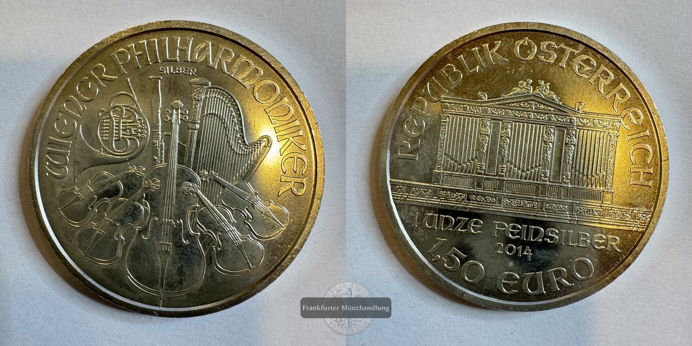  Österreich 1,50 Euro Wiener Philharmoniker 2014 FM-Frankfurt KM#3159 Feinsilber: 31g   
