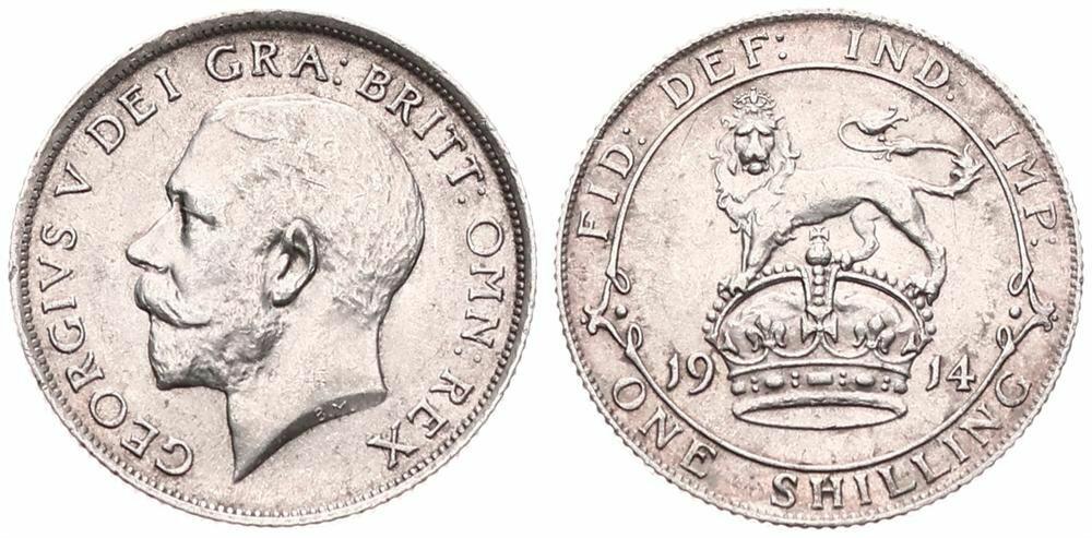  Great Britain, Kingdom, George V, 1 Shilling Silver 1914, Head left, KM 816, XF   