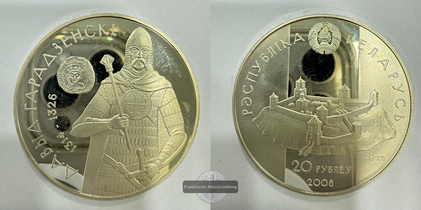  Weißrussland 20 Roubles (Davyd of Garadzen) 2008 FM-Frankfurt KM#184 Feinsilber: 31,1g   