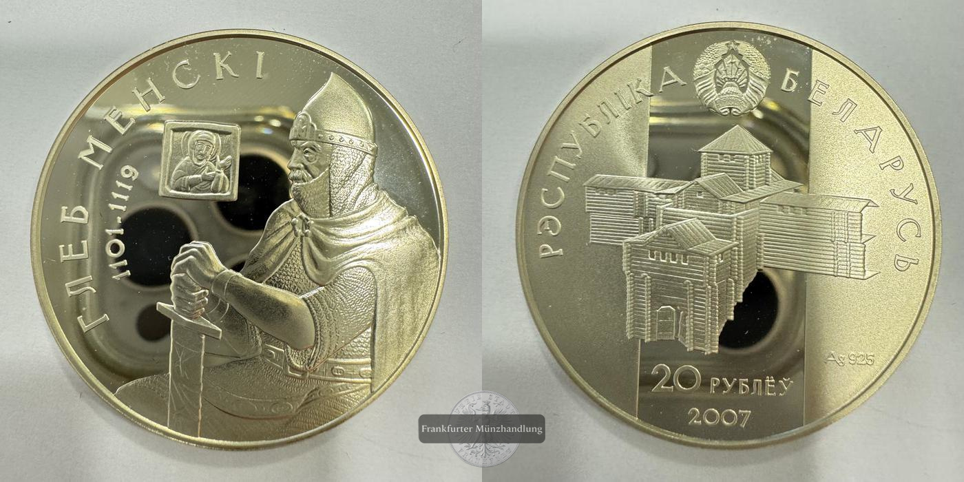  Weißrussland 20 Roubles (Gleb of Minsk) 2007  FM-Frankfurt KM#165 Feinsilber: 31,1g   
