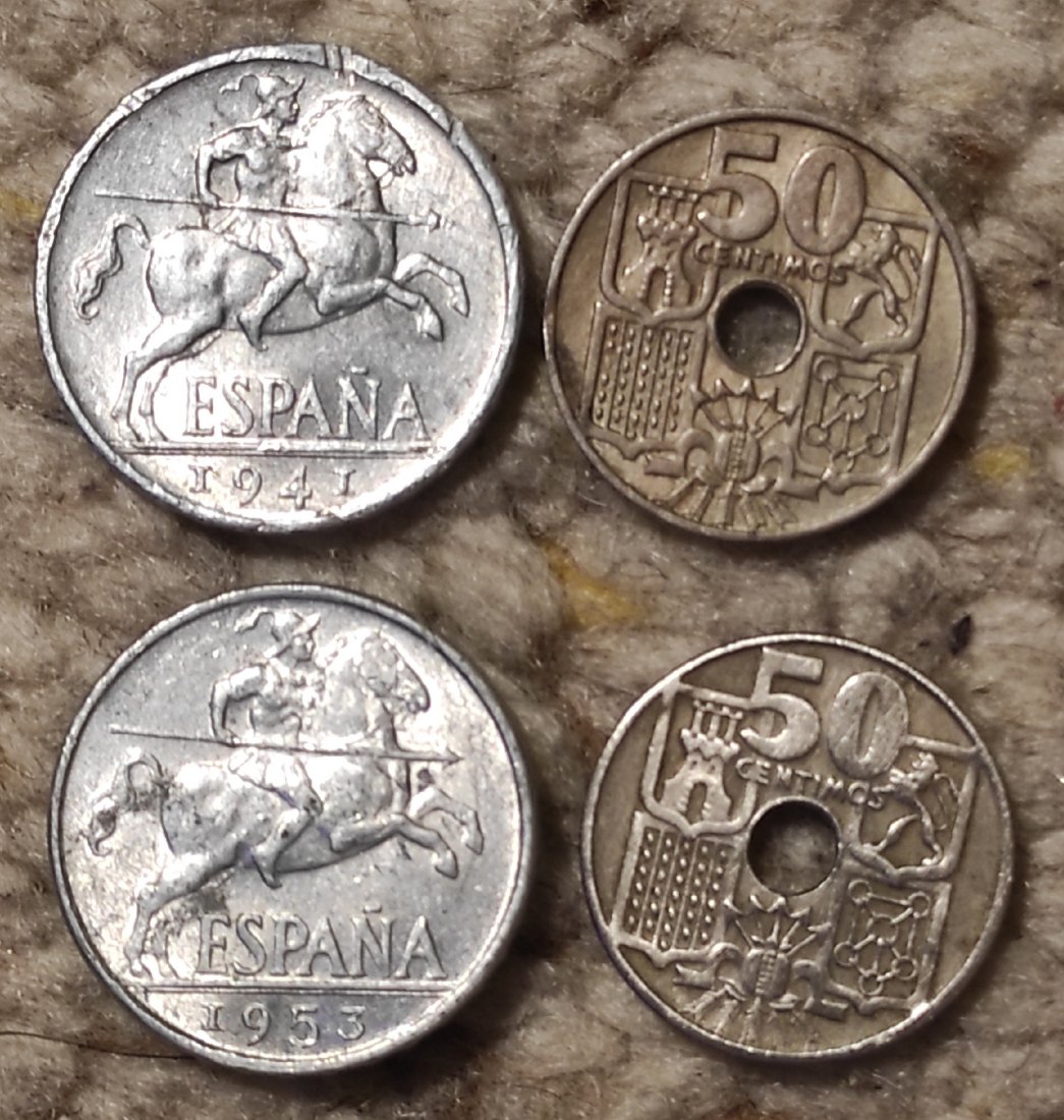  d008: Spanien Münzlot mit 4 verschiedenen älteren Münzen   