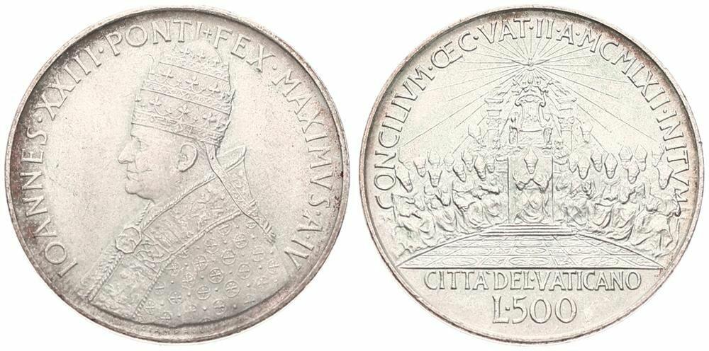  Vatican City, City State, 500 Lire Silver 1962/IV, Second Ecumenical Council, KM 74, UNC   