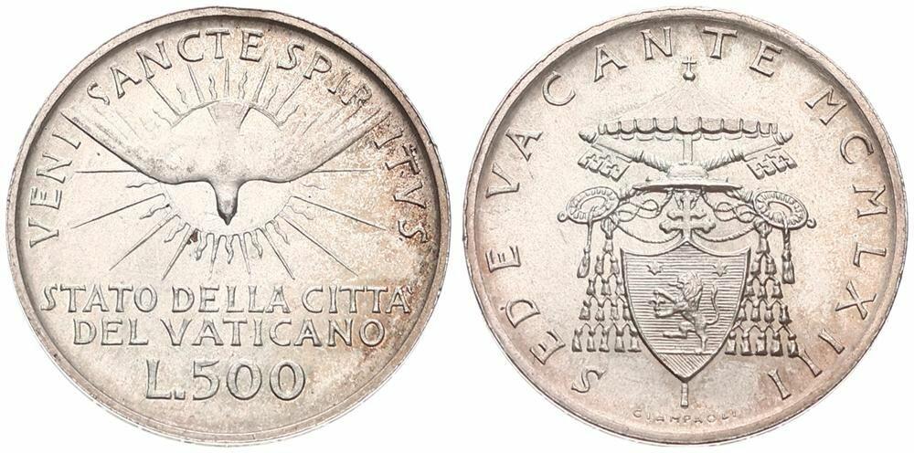  Vatican City, City State, 500 Lire Silver 1963, Sede Vacante Issue, KM 75, UNC   