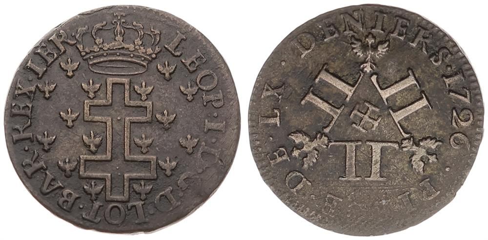  German States, Lorraine (Duchy), Leopold Joseph as Leopold I, 60 Deniers Silver 1726, Crowned cross   