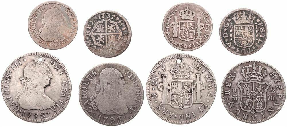  Spain, Kingdom, Mixed Reigns, Very good lot with 4 ancient silver Spanish coins in various grades in   