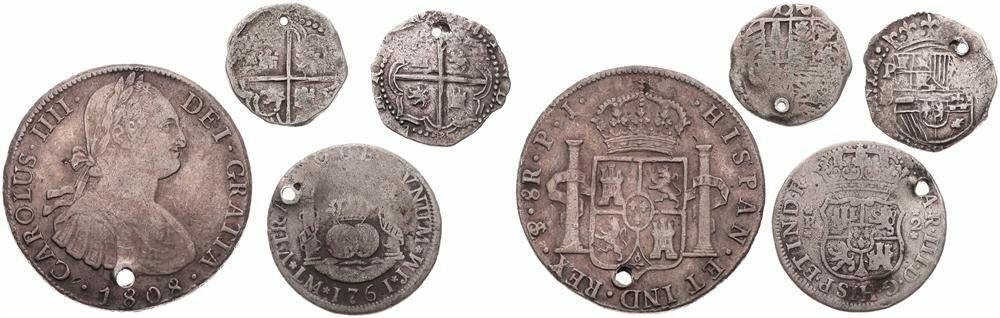  Spain, Kingdom, Mixed Reigns, Nice lot with 4 ancient Spanish silver coins in various grades includi   