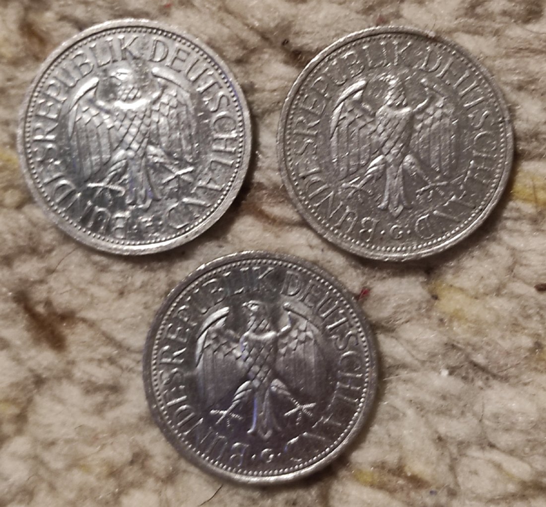  Deutsches Münzlot mit 3 x 1 Mark 1984 F, 1985 G, 1990 G   