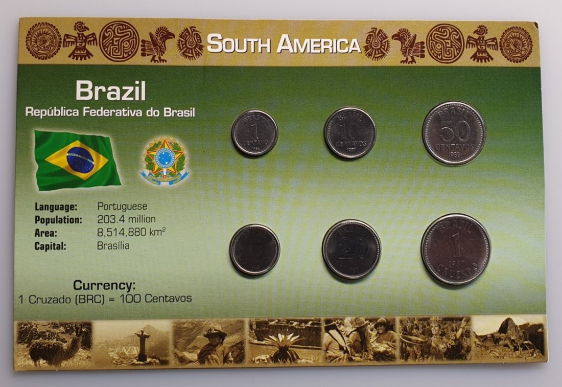  South America Brazil Kursmünzensatz Centavo Cruzado 1986,1987 und 1988   