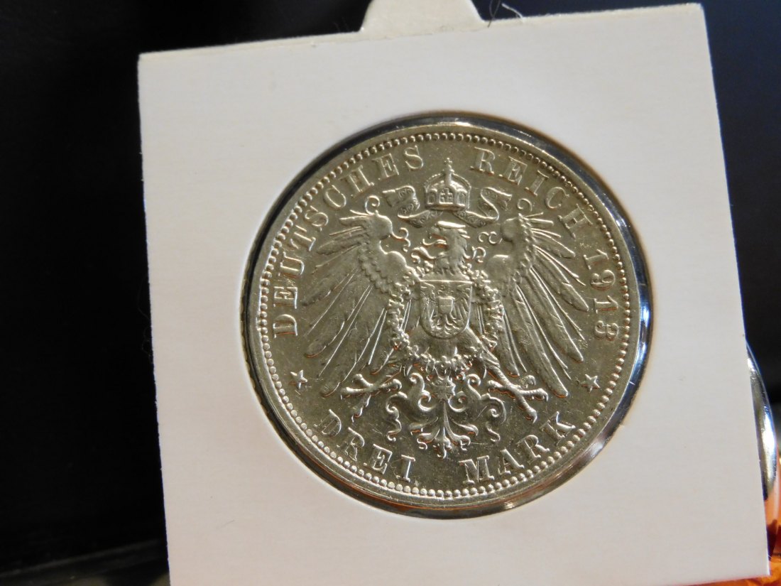  GERMANY 3 MARK 1913 SAXONY.GRADE-PLEASE SEE PHOTOS.   