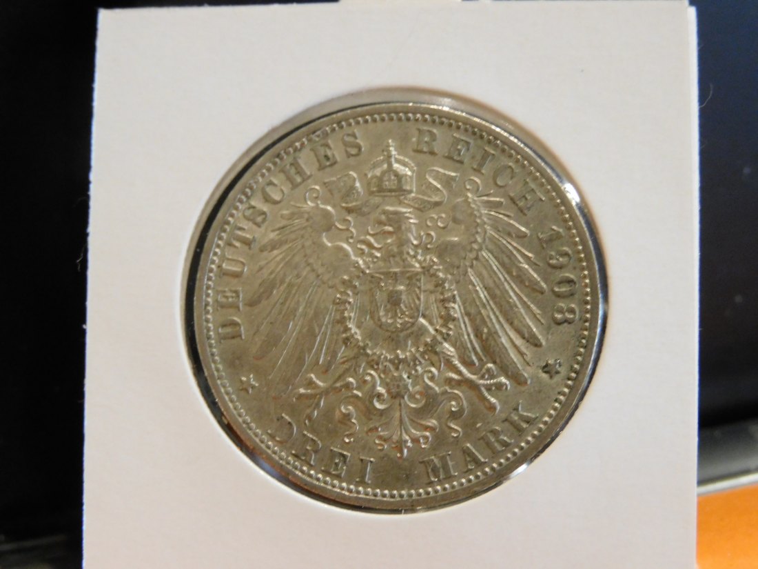  GERMANY 3 MARK 1908 S.MEININGEN.GRADE-PLEASE SEE PHOTOS.   