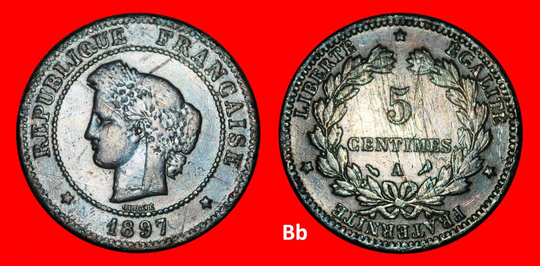  Ⰿ CERES (1870-1898): FRANKREICH ★ 5 CENTIMES 1897A NICHT FASCES! ENTDECKUNG MÜNZE!★OHNE VORBEHALT!   