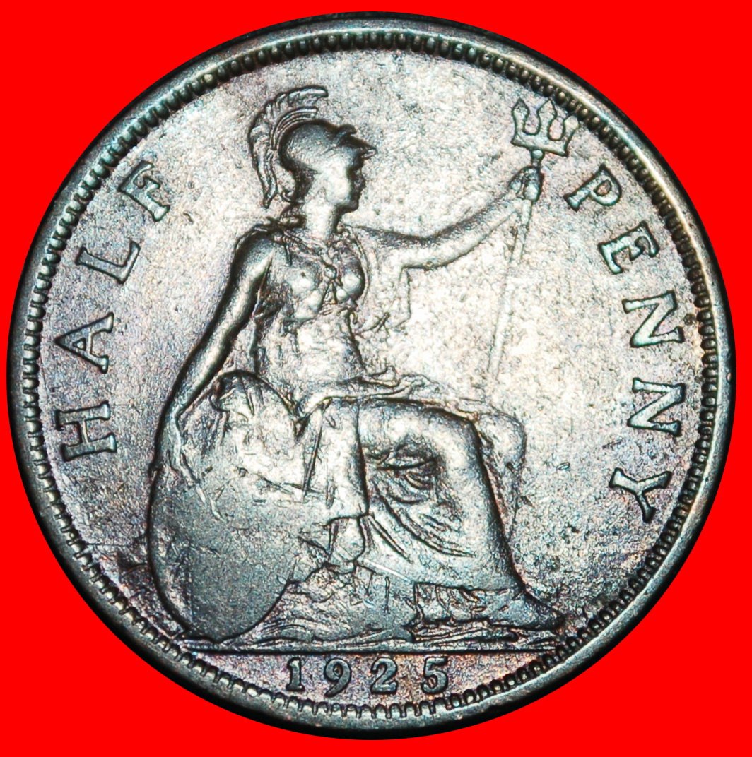  Ⰿ MISTRESS OF SEAS:GREAT BRITAIN★HALF PENNY 1925★GEORGE V 1911-1936 UNCOMMON★LOW START ★ NO RESERVE!   