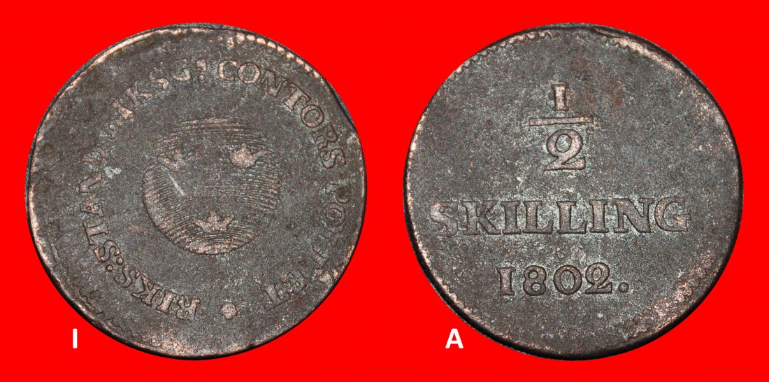  Ⰿ 3 CROWNS (1799-1802): SWEDEN★ 1/2 SKILLING 1802! GUSTAV IV ADOLF 1792-1809★LOW START ★ NO RESERVE!   