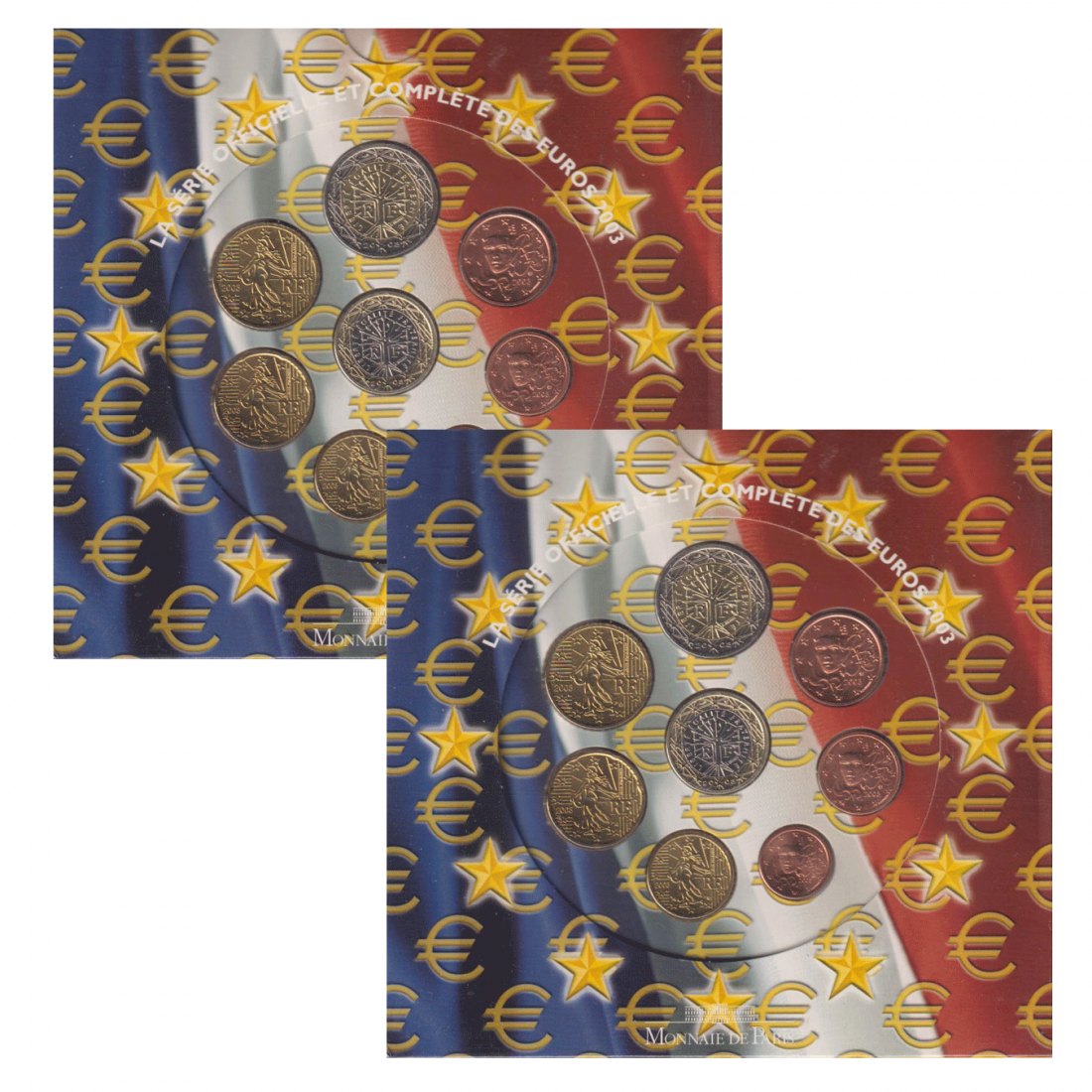  Offiz. 2x Euro-KMS Frankreich 2003 4 Münzen nur in den offiz. Foldern   