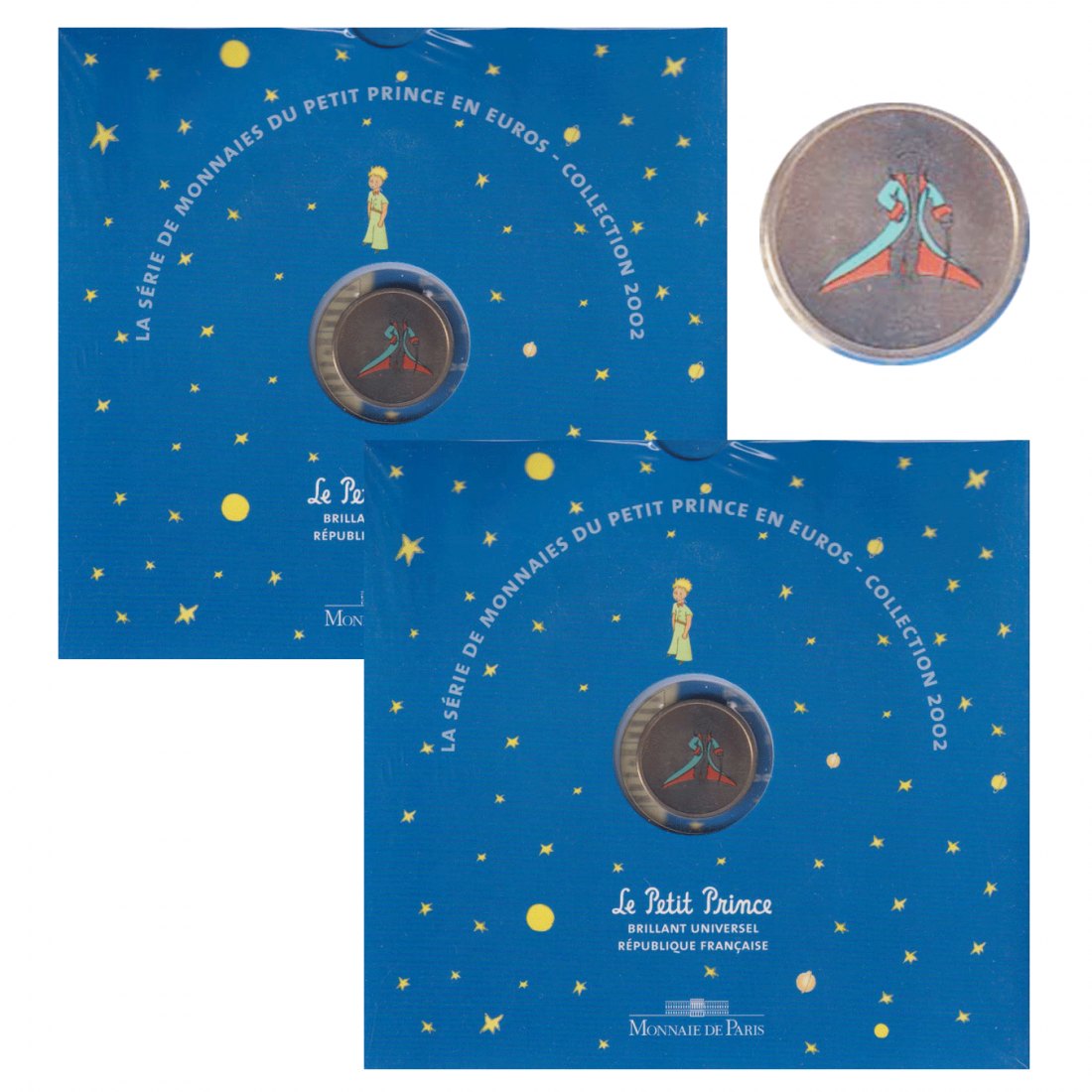  Offiz. 2x Sonder-KMS Frankreich *Der kleine Prinz* 2002 1 Münzen nur in den offiz. Foldern   
