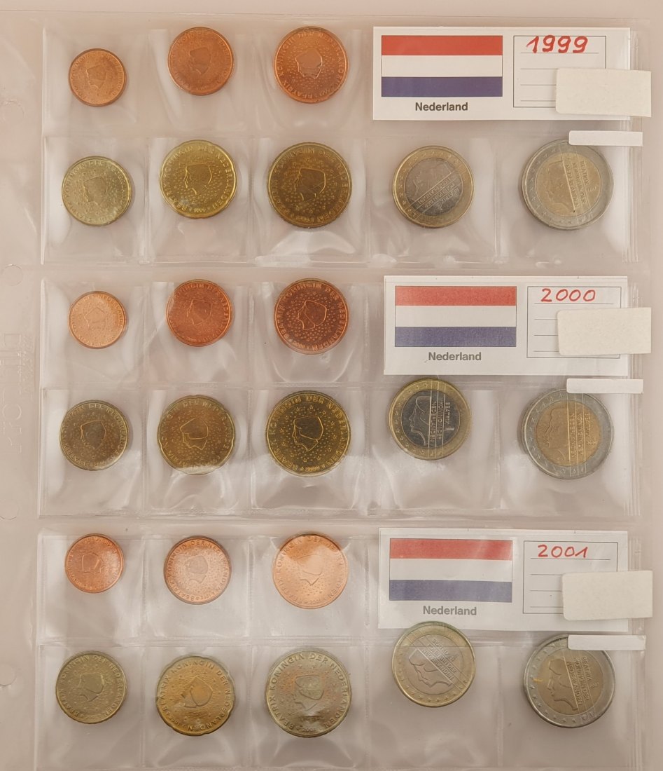 Niederlande 3 x KMS Kursmünzen 1999 / 2000 / 2001 Nominalwert 11,64 Euro   
