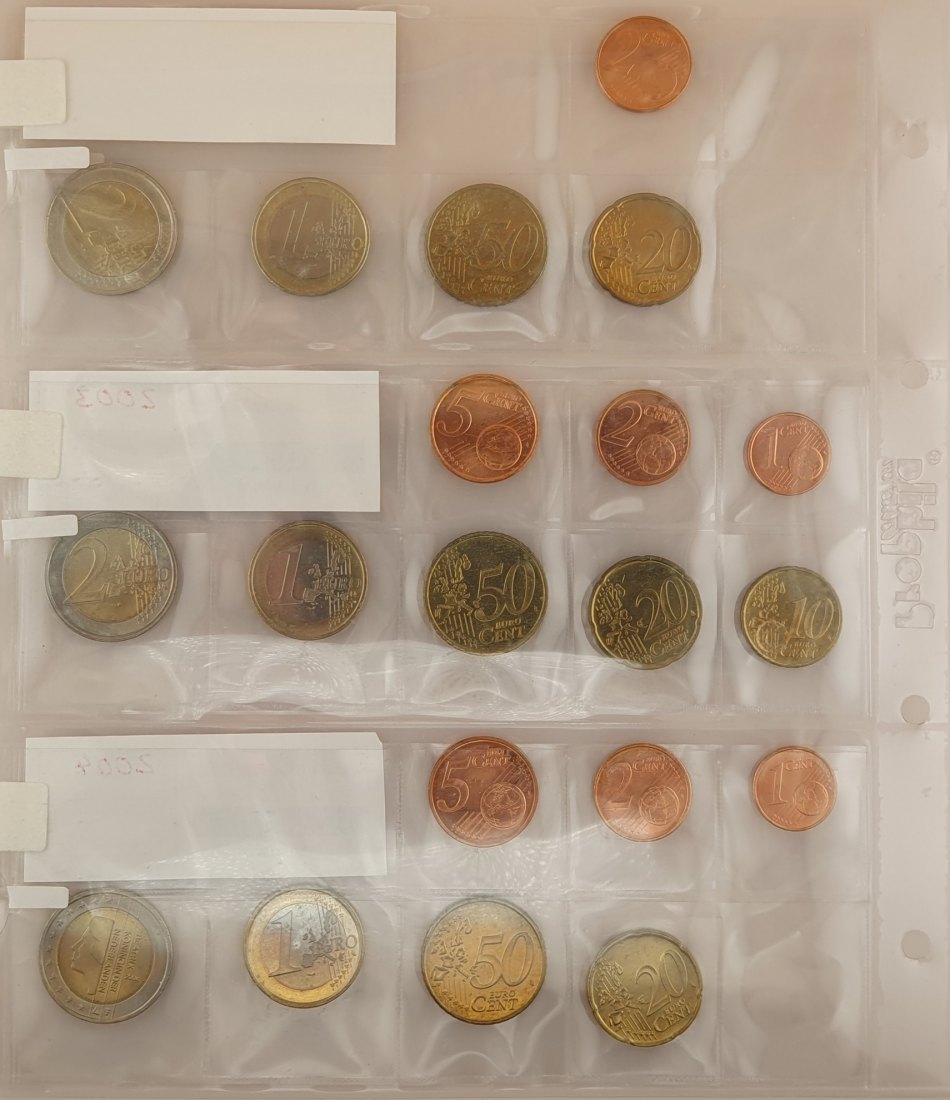  Niederlande 3 x KMS Kursmünzen 2002 / 2003 / 2004 Nominalwert 11,38 Euro   