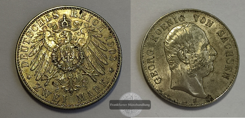  Königreich Sachsen 2 Mark 1903 FM-Frankfurt Feinsilber:9.99g   