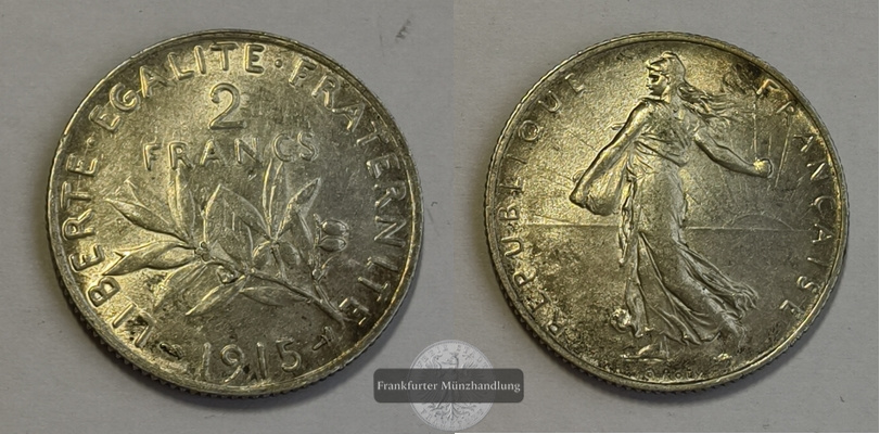  Frankreich 2 Francs 1915 FM-Frankfurt Feinsilber: 8.35g   