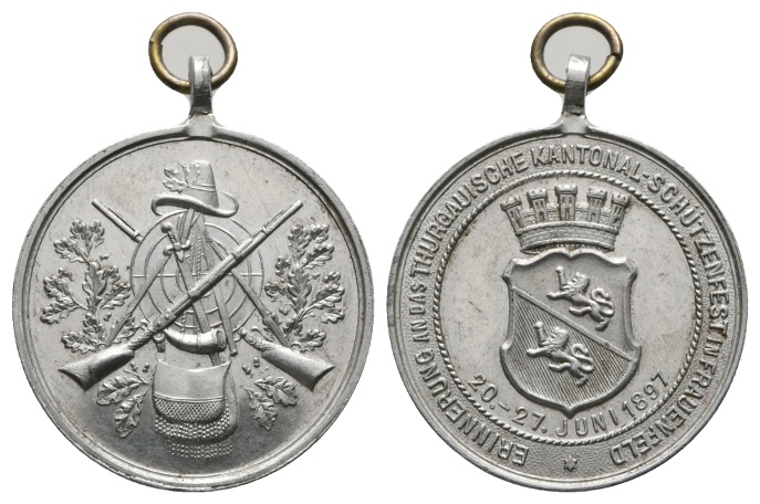  Schweiz-Frauenfeld, Schützenmedaille 1897; Alu, tragbar, 4,88 g; Ø 33,3 mm   