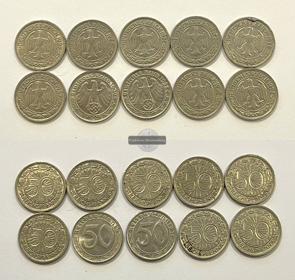  Deutsches Reich 10x 50 Reichspfennig 1927-1939 FM-Frankfurt   