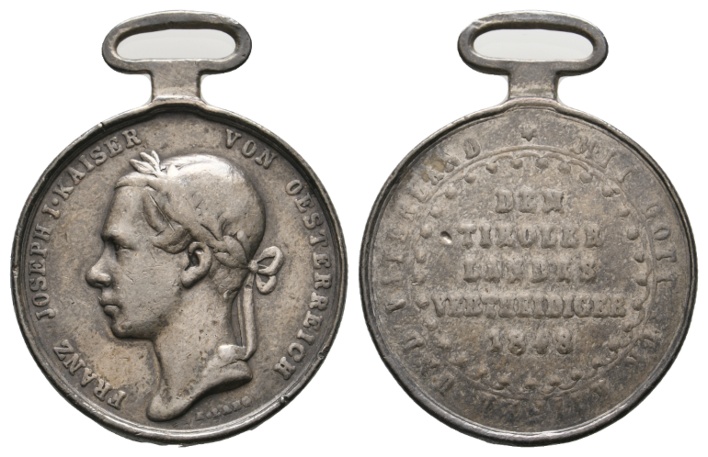  Österreich-Tirol, Silbermedaille 1848; tragbar, 13,75 g; Ø 30,8 mm   