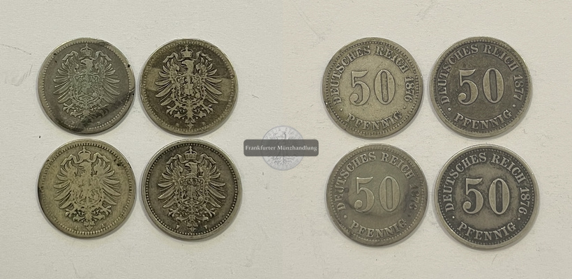  Deutsches Kaiserreich 4x 50 Pfennig 1876/1877 FM-Frankfurt Feinsilber: 9,7g   