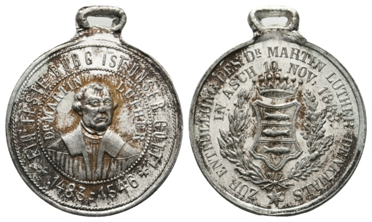  Martin Luther, Zinnmedaille 1883; tragbar, 11,44 g; Ø 30,7 mm   