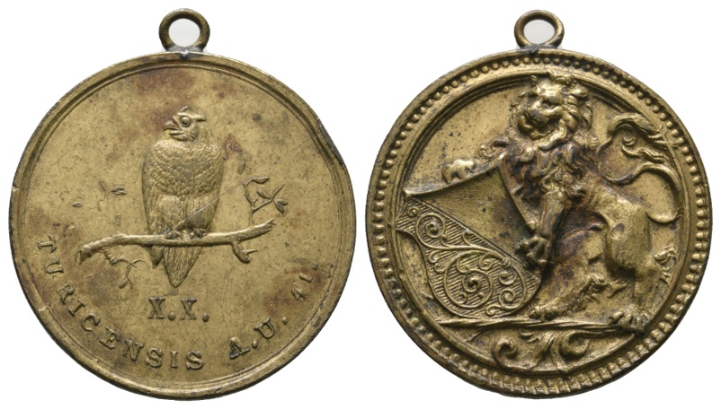  vergoldete Bronzegußmedaille o.J.; gehenkelt, 25,63 g; Ø 38 mm   