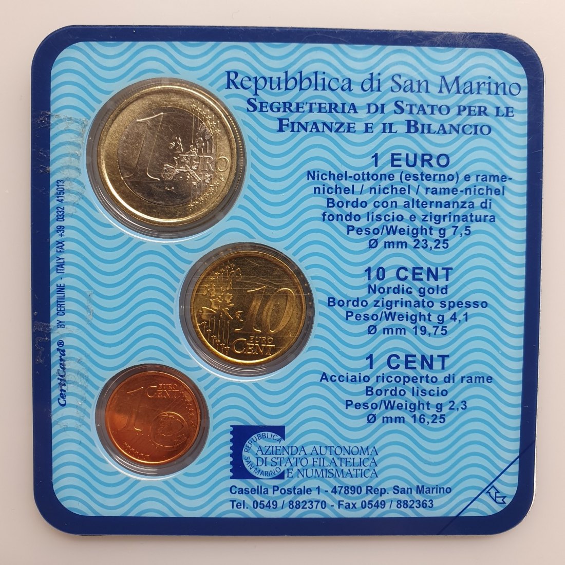  San Marino Minikit 2004 - 1 Cent - 10 - Cent und 1 Euro im Blister   