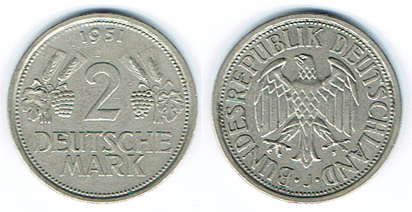  SZAIVERT BUNDESREPUBLIK DEUTSCHLAND 2 DM 1951 J   