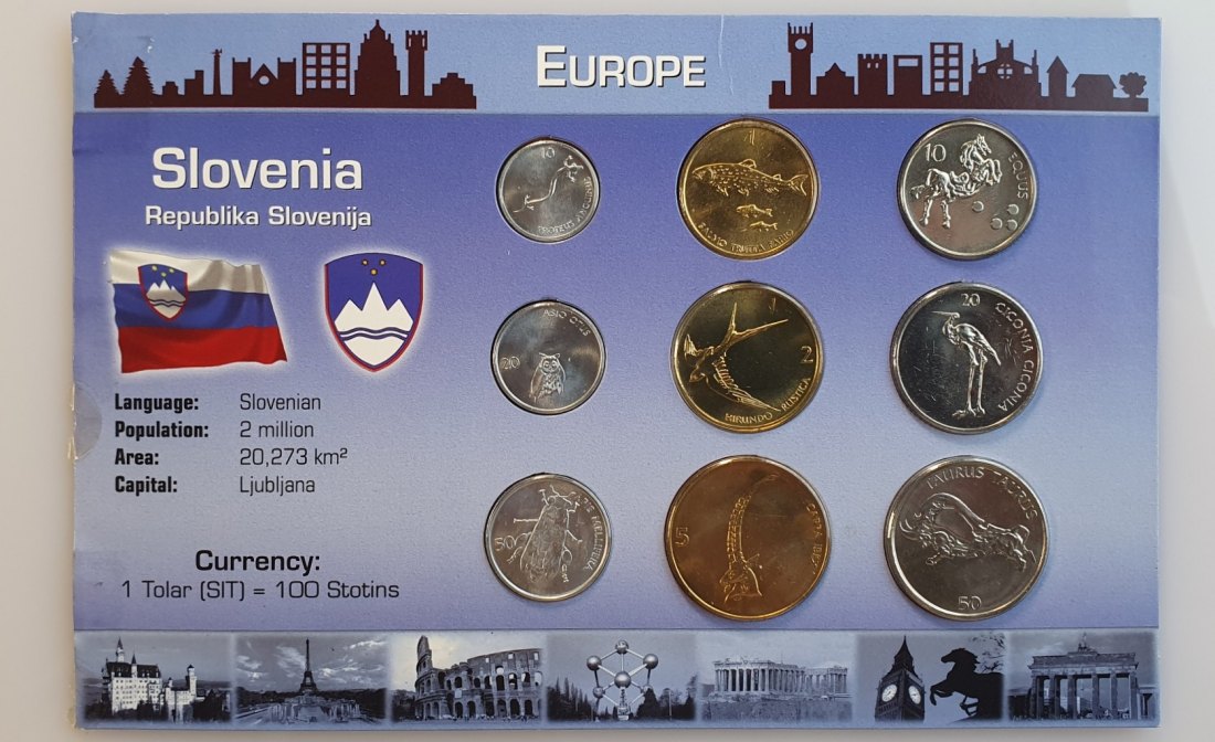  Europa Slowenien Slovenia KMS Kursmünzensatz 12 Münzen 1 Tolar = 100 Stotins   