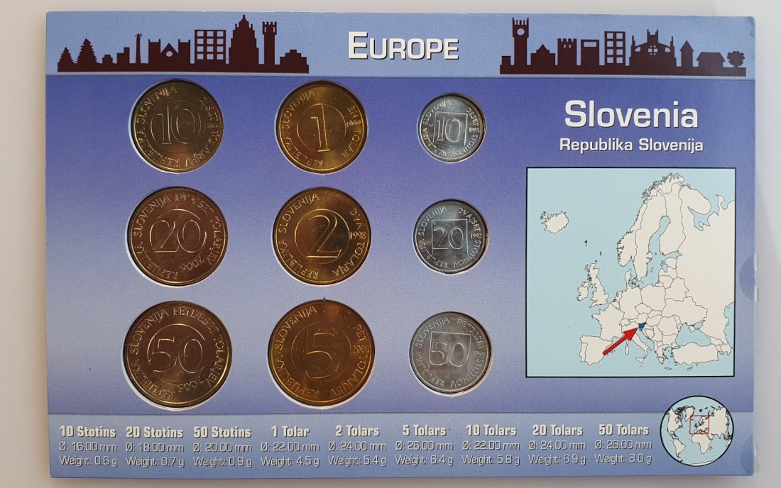  Europa Slowenien Slovenia KMS Kursmünzensatz 12 Münzen 1 Tolar = 100 Stotins   