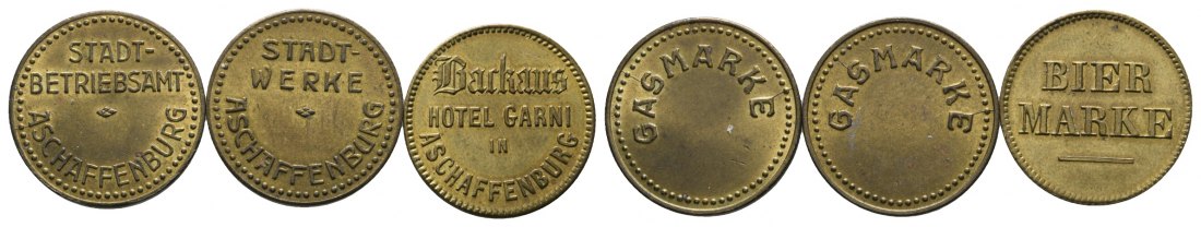  Bayern, Aschaffenburg; Gasmarken/Biermarke (3 Stück); Menzel -   
