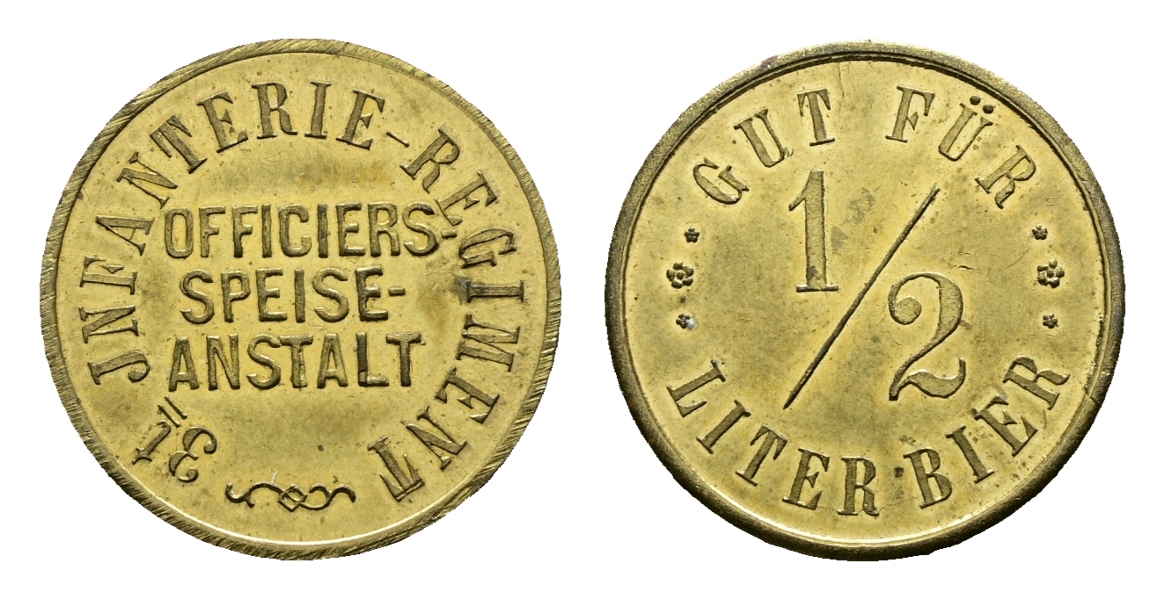  Bayern, Augsburg, 3t Infanterie-Regiment Officiers-Speise-Anstalt, Gut für 1/2 Liter Bier; Menzel -   