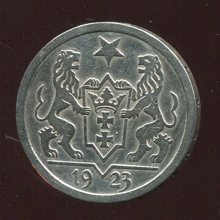  Danzig 2 Gulden Silbermünze von 1923   