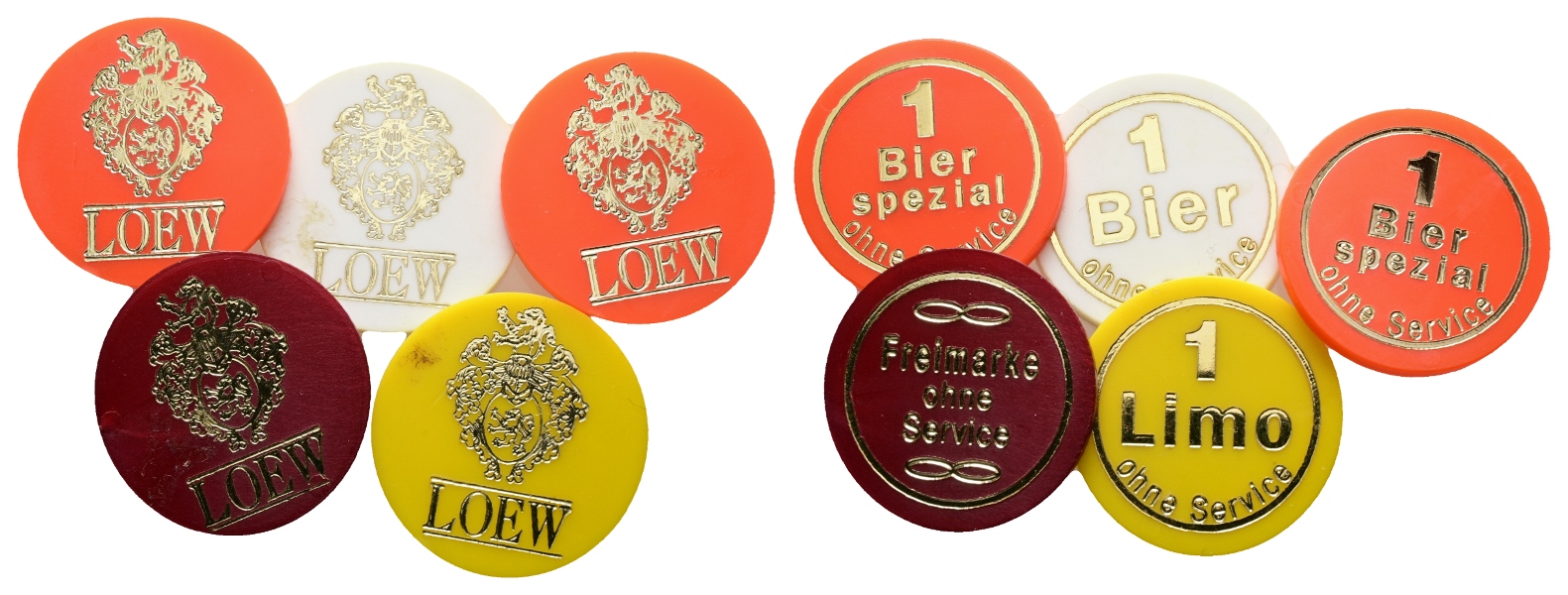  Bayern, Augsburg, LOEW, diverse Kunststoffmarken; Menzel 1028 (5 Stück)   